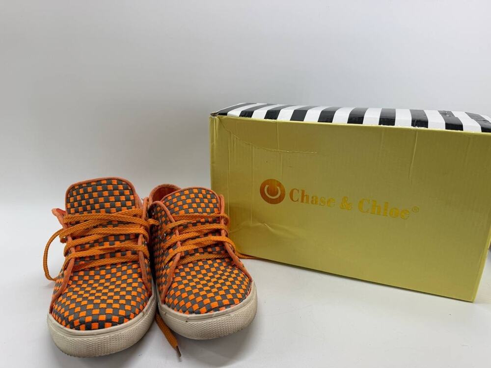 Chase & Chloe Elsa-8 Orange Checkerboard Lace Up Sneakers Women’s Size 11